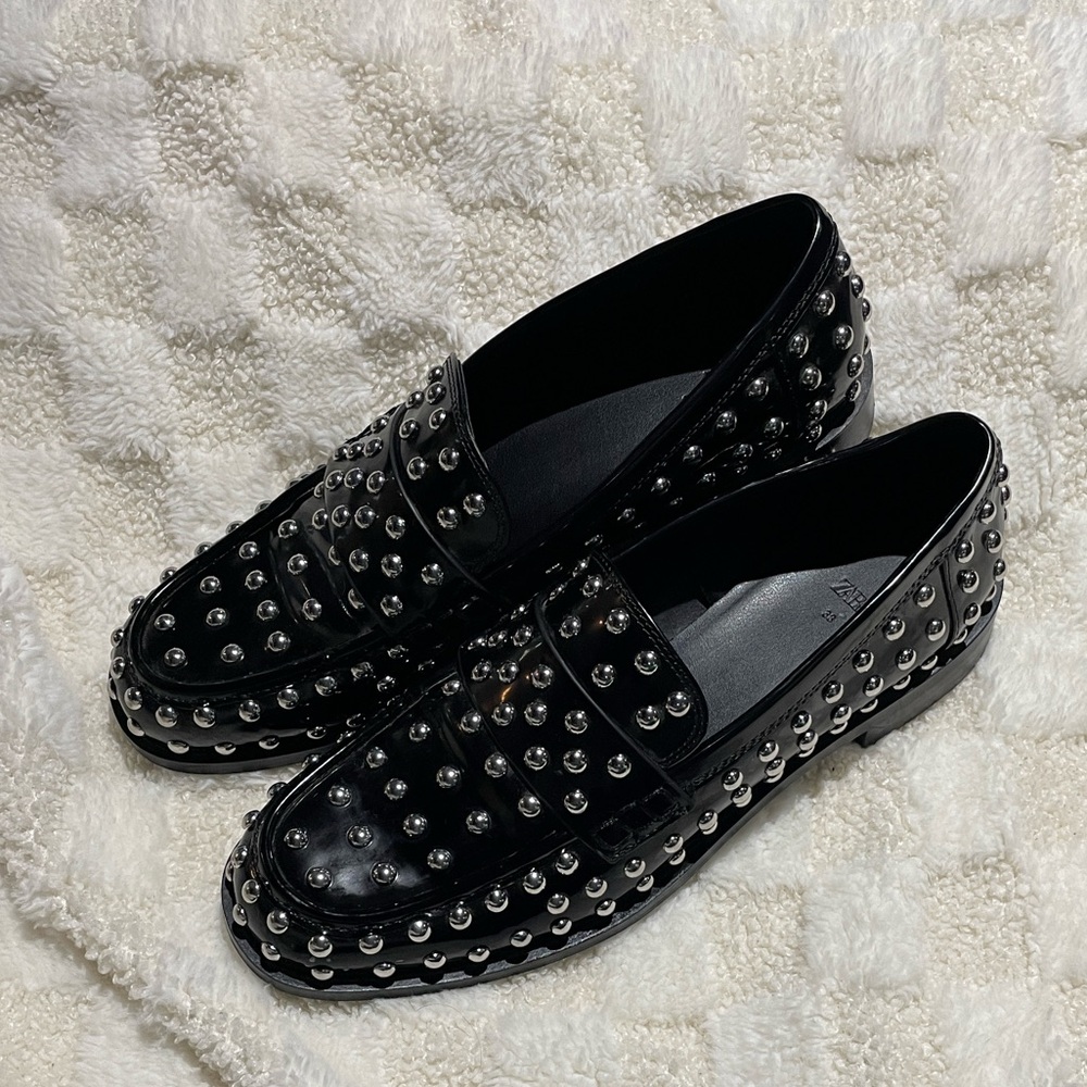 ZARA | Silver Studded Loafers